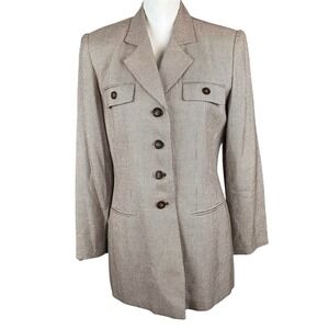 Vtg Le Suit Houndstooth Blazer Size 8‎ Tailored Jacket Brown White Equestrian